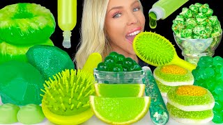 ASMR MUKBANG Green Desserts Edible Hairbrush Pineapple Jelly Edible Diamonds Syringe Drink 먹방 [upl. by Enyak]