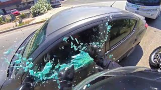 ANGRY BIKER SMASHED WINDOW  Crazy and Epic Motorcycle Moments Ep494 [upl. by Ahsiemac]