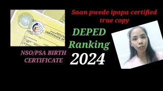 Certified True Copy of NSO or PSA Birth Certificate for DEPED ranking [upl. by Costanza]