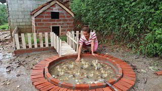 Build duck house with red bricks and cement  Make swimming pool for ducklings [upl. by Hodess]