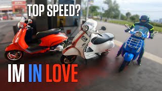 Vespa GTS 300 VS Sprint 150  Top Speed  Test Ride Fun [upl. by Yorick873]