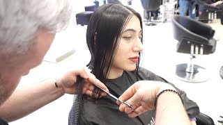 SUPER HAIRCUT  SHORT TRENDY BOB CUT WITH NO LAYERS NO BANGS [upl. by Trefler]