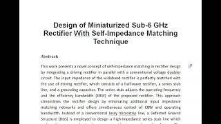 Design of Miniaturized Sub 6 GHz Rectifier With Self Impedance Matching Technique [upl. by Subir]