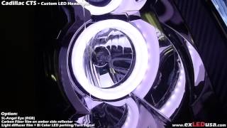 exLEDusa Custom LED headlight for Cadillac CTS  SLAngel eye Light diffuser film [upl. by Wyn]