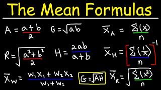 Arithmetic Mean Geometric Mean Weighted Mean Harmonic Mean Root Mean Square Formula  Statistics [upl. by Ahtanoj]