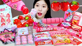 ASMR MUKBANG 편의점 핑크 디저트 딸기 아이스크림 탕후루 마카롱 젤리 먹방 amp 레시피 DESSERT ICE CREAM MACARONS EATING [upl. by Wincer487]