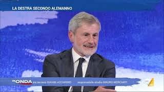 Alemanno critico verso la linea preso dalla Meloni e poi sullantifascismo quotHo amici intimi [upl. by Ecnadnak]