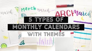 5 Types Of Monthly Calendars  Themes  BULLET JOURNAL IDEAS [upl. by Gnilrad307]