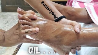 Foot massage asmr oilmassage Excessive oil relaxing famousasmr [upl. by Kcin]