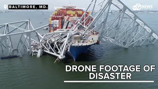 NEW Drone footage by NTSB federal investigators shows extent of Baltimore Bridge disaster [upl. by Merilee512]