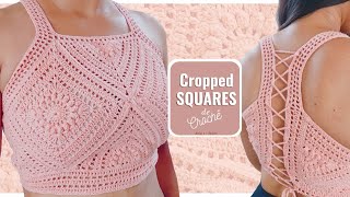 Cropped de crochê SQUARES  Crop top a crochet MOÇA PRENDADA [upl. by Gingras]