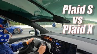 Tesla Model X Plaid vs Model S Plaid Drag Race and more [upl. by Spanos662]