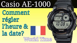 Montre Casio  Comment Régler lheure et la date Français  World Time WR100M Water Resist [upl. by Puff]