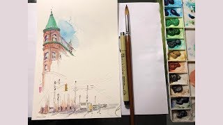 Pen and watercolor  Toronto Gooderham Building I left a lot of white spaces [upl. by Wurst]