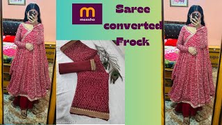 ANARKALI DRESS USING MEESHO SAREE Cutting and Stitching akanksha340  DIY [upl. by Witkin]