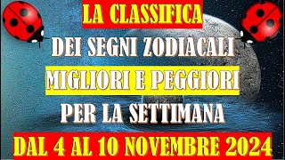 La Classifica dei Segni Zodiacali Migliori e Peggiori per la Settimana dal 4 al 10 Novembre 2024 [upl. by Wolliw]