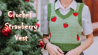 Crochet Strawberry Vest Tutorial  Crochet Simple Vest  Chenda DIY [upl. by Amy]