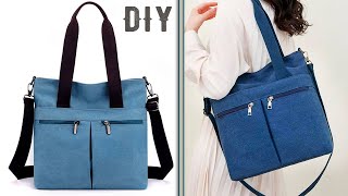 Women Tote Bag Denim Cloth DIY  Many Pockets Design Making at Home [upl. by Idaline271]