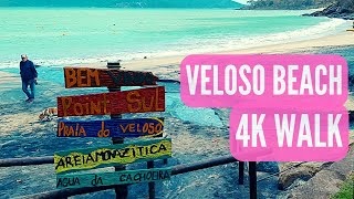 Veloso Beach Walk 4K  Brazilian Beach Walking Ambience  Praia do Veloso Ilhabela Brasil [upl. by Yereffej468]