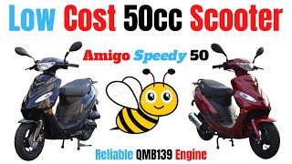 LOW COST 50cc SCOOTER Amigo Speedy 50 Review In White [upl. by Ahsieken180]