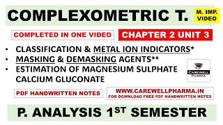 Complexometric Titration Complete  Masking and Demasking Agents  Metal Ion Indicators  ch 2 U 3 [upl. by Naired]