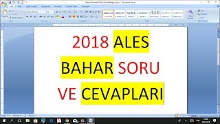 2018 ALES FULL BAHAR SORU VE CEVAPLARI FULL tek video [upl. by Yve26]