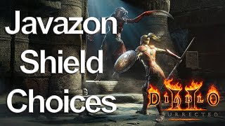 Diablo 2 Resurrected  Javazon Shield Choices Stormshield vs Spirit vs Pheonix vs JMoDJMoC [upl. by Nylesoy]