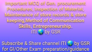 Important MCQ of procurement Procedure Inspection of Material Communication Skill Entrepreneurship [upl. by Samaj]