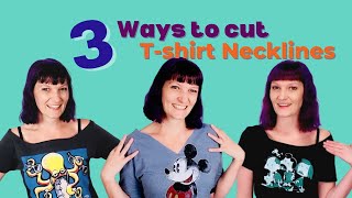 T Shirt Cutting Tutorial  Cut Necklines 3 Ways Boat Neck Vneck Off the Shoulder [upl. by Nohpets]