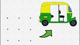 How to easy drawing Auto Rickshaw 9 dots for Kids  Childrens Coloring Book with Paiting [upl. by Pollock]