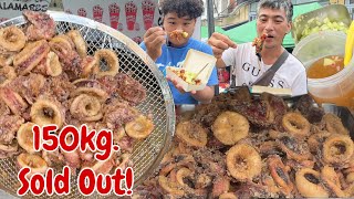 150kg PUSIT SOLD OUT FROM 4PM9PM STREET FOOD CALAMARES PINOY MUKBANG WITH JUST LAFAM [upl. by Golter]