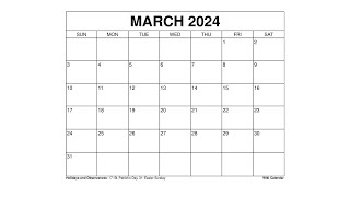 Free Printable March 2024 Calendar Templates With Holidays  Wiki Calendar [upl. by Latoyia670]