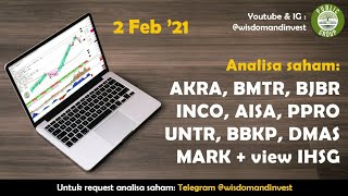 Analisa saham AKRA BMTR BJBR INCO AISA PPRO UNTR BBKP DMAS MARK view IHSG 2 feb 2021 [upl. by Eiliah]