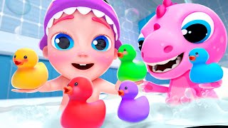 Five Little Ducks  Bath Song with Dino  Funny Bunny  Nursery Rhymes amp Kids Songs [upl. by Woermer]