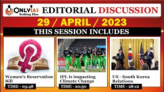 29 April 2022  Editorial Discussion The Hindu analysis  Women Reservation South Korea IPL [upl. by Azmah]