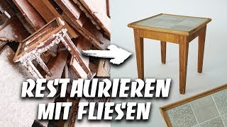 MÖBEL RESTAURIEREN ANLEITUNG  Fliesen verlegen auf Möbel Holzbehandlung mit Öl  EASY ALEX [upl. by Greyso42]