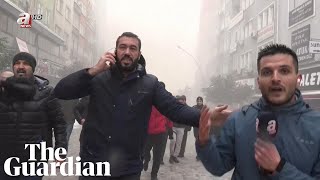 Moment second earthquake hits Turkey caught on live broadcast [upl. by Sitnik]