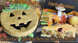 Gedeckter Apfelkuchen im Kürbismantel 🎃Weltbester Apfelkuchen  Einfache Halloweentorte [upl. by Avek]