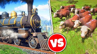 100 COWS vs TRAIN Red Dead Mods [upl. by Ynomrah]