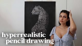 Hyperrealistic pencil drawing of a leopard 🐆 Charcoal drawing process using indentation technique [upl. by Sihtnyc]