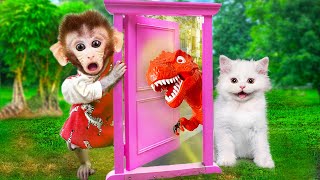 Monkey Baby BiBon Play With Magic Door and the end so funny  Animals ht [upl. by Odnama419]