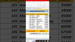 Lookup formula in Excel 🔥learn ytshorts trending [upl. by Enaej]