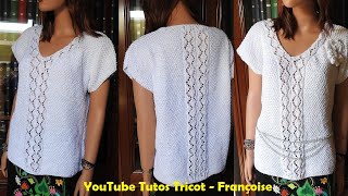 Tuto Tricot Pull Débardeur Femme col V en 5 tailles au point de Blé et point Ajouré création [upl. by Inirt]