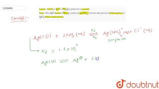 Assertion  Solubility of AgCl in NH3aq is greater than in pure water Reason  When AgCl [upl. by Redna]