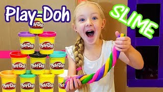 How to Make PLAYDOH SLIME NO GLUE Making Slime Outside Giant Box Fort [upl. by Thgiwed899]