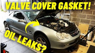 Mercedes SL R230 Valve Cover Gasket Replacement SL350 SL500 SL600 SL400 SL65 SL55 AMG [upl. by Raffin]