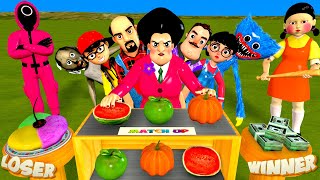 Scary Teacher 3D vs Squid Game Who Can Match the Fruit and Win 10000 Level Max 7 Times Challenge [upl. by Elnora]