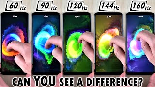 Slow Motion 160Hz vs 144Hz vs 120Hz vs 90Hz vs 60Hz  Smartphone Screen Refresh Rate Comparison [upl. by Sibel]