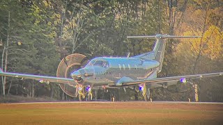 RARE VISITOR Tradewind PC12 N436TW taxi  takeoff from Blairstown 1N7 [upl. by Kessiah]