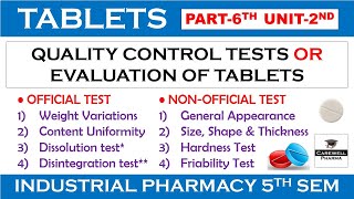 Quality control test  Evaluation of Tablet  Disintegration amp Dissolution test  P6 U2  Tablets [upl. by Miyasawa]